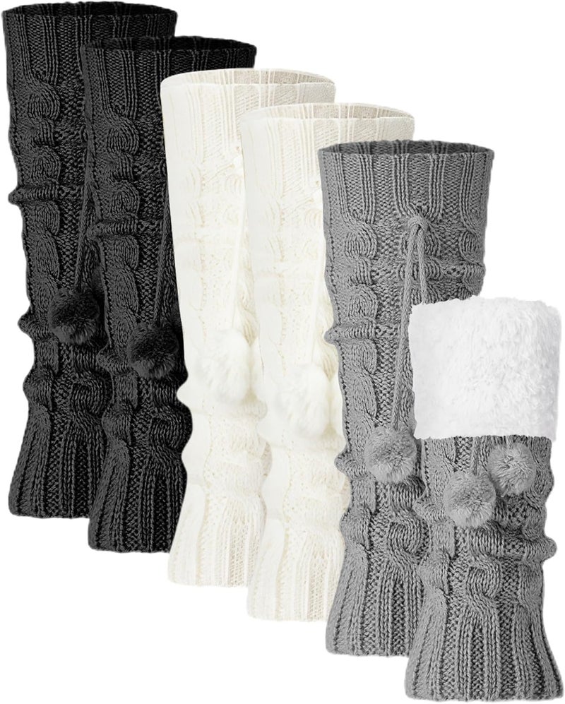 Chicingyou 3 Pairs Winter Fleece Lined Leg Warmers for Kids Girls Knitted Long Leg Warmers Cute Boot Socks for Xmas Gift - Image 1